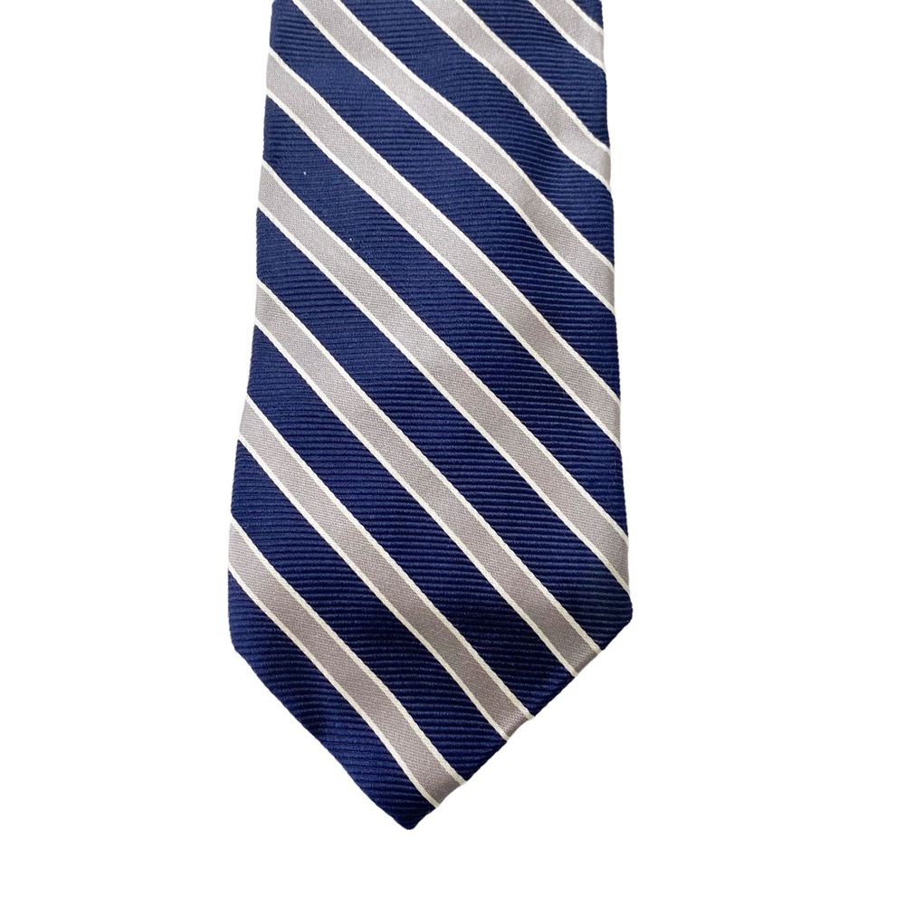 Brooks Brothers Navy Blue Silver Striped Silk Tie - Picture 2 of 4